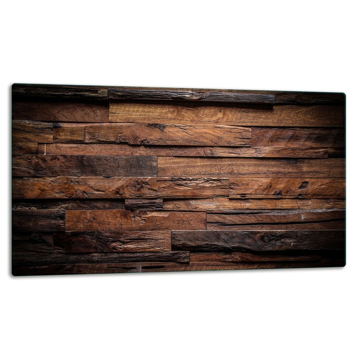 Placa din sticla securizata, 52x30cm, design grafic lemn, tocator pentru bucatarie