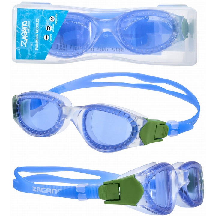 Ochelari de inot profesionali unisex pentru adulti, ZAGANO, Policarbonat/silicon, universal, 1011 albastru