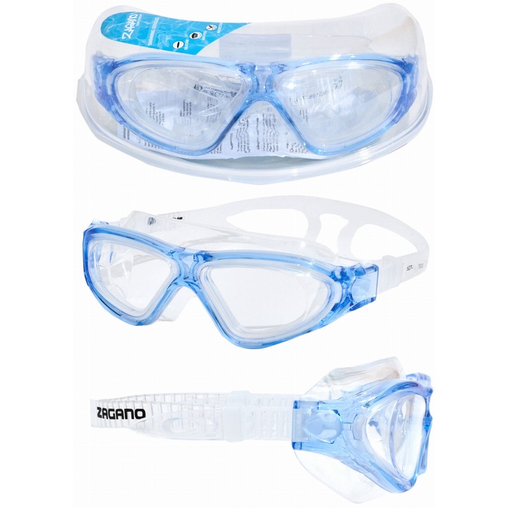 Ochelari de inot profesionali unisex pentru adulti, ZAGANO, Policarbonat/silicon, universal, 1013 albastru