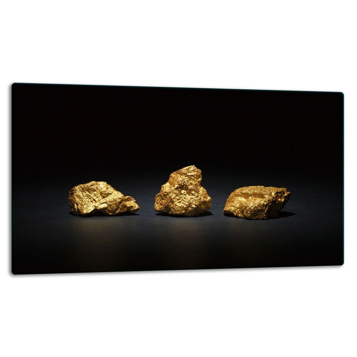 Placa din sticla securizata, 52x30cm, design grafic aur, tocator pentru bucatarie, negru/auriu