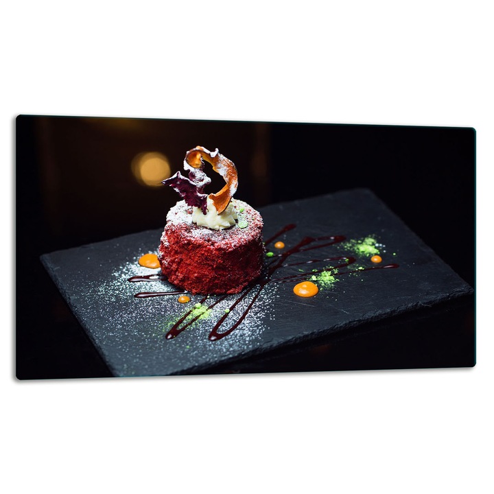 Placa de sticla protectoare 52x30cm, design grafic, pentru gatit si taiat, multicolor