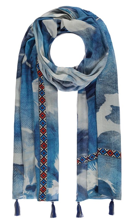 Sal dama, negru cu pete albe, 50% bumbac, 50% modal, cu franjuri, set