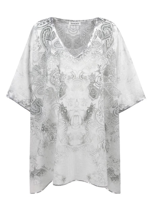 Tunica dama, model aztec, alb si gri, bumbac 100%, One Size INTL