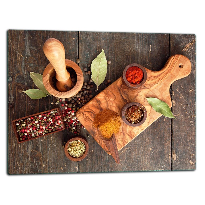 Placa din sticla securizata, 52x40cm, design grafic bucatarie, tocator pentru bucatarie, multicolor