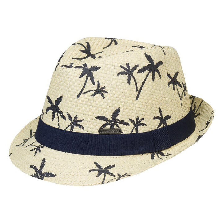 Palarie de paie barbati, galben, cu imprimeu palmier, set de vara