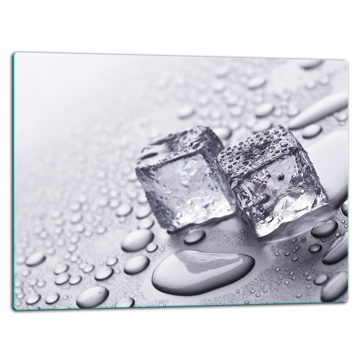 Placa de sticla protectoare 52x40cm, alba, pentru gatit si taiat, set cu suporturi antiderapante