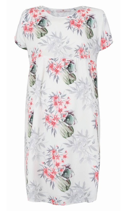 Рокля за бременни, флорален принт, бяла, вискоза, миди дължина