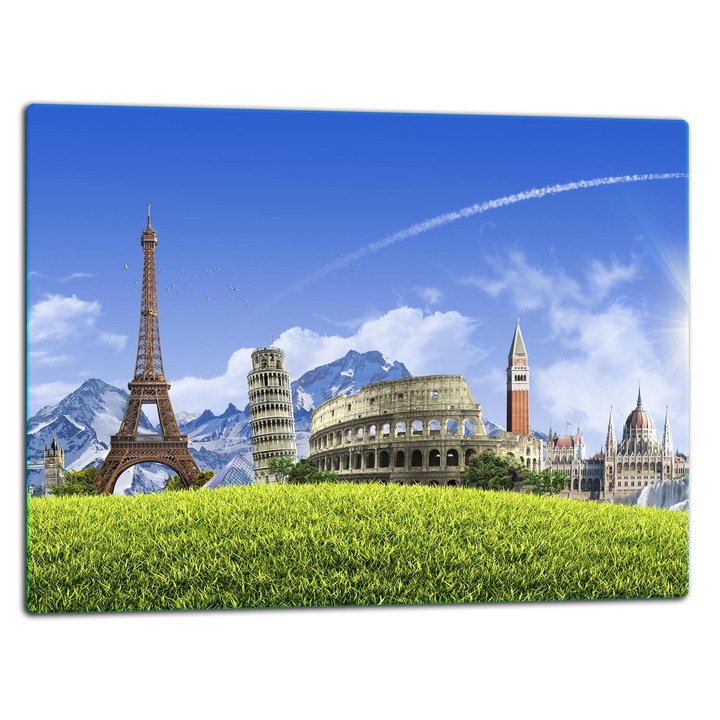 Placa de sticla universala 52x40cm, tocator de bucatarie, design grafic, culori variate