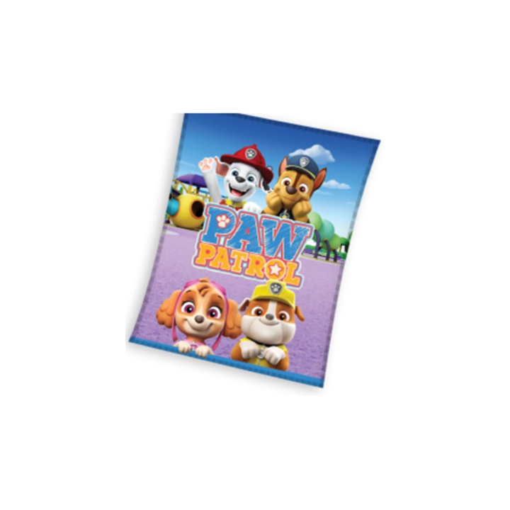 Patura cuvertura copii, Psi Patrol, coral, 150x200cm, 200g/m²