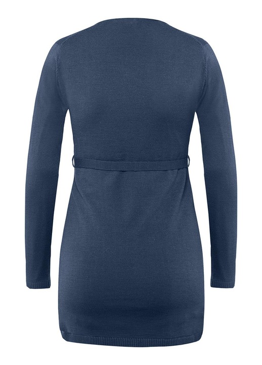 Дълъг пуловер за бременни, Пъп, тъмносин, вълнен, с връзки