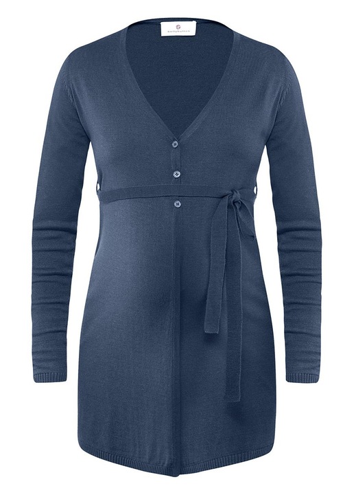 Дълъг пуловер за бременни, Пъп, тъмносин, вълнен, с връзки