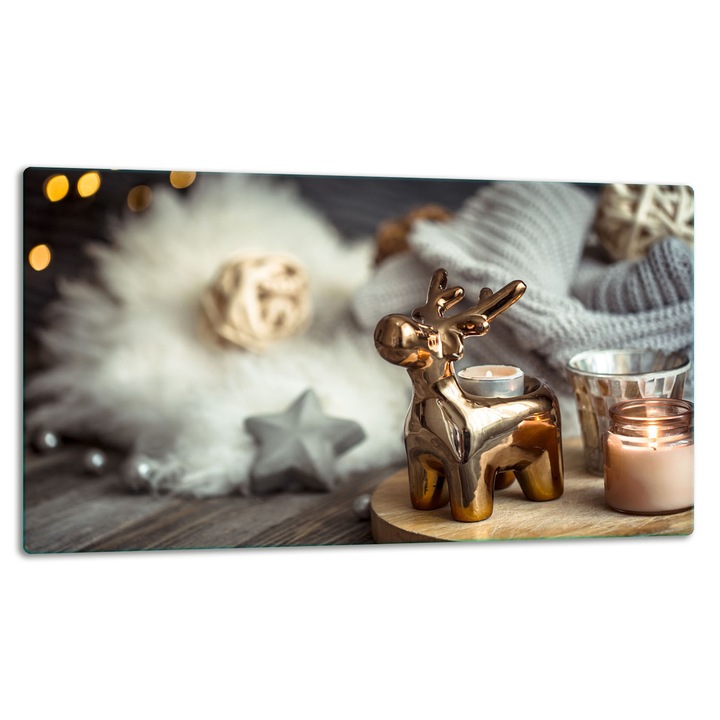 Placa de sticla protectoare 52x30cm, design grafic, pentru gatit si taiat, multicolor