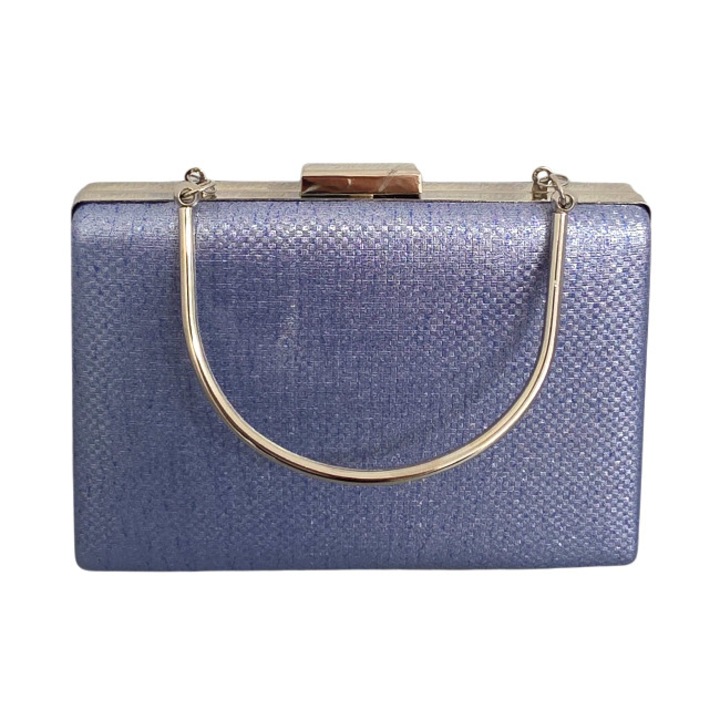 Geanta de ocazie, SYLVI, tip clutch, cu lant detasabil argintiu si piele ecologica, Albastru, FashionForYou