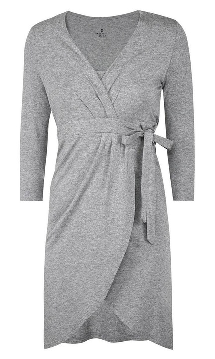 Rochie de maternitate, gri, cu decolteu plic, legare in talie, viscoza/elastan, M INTL