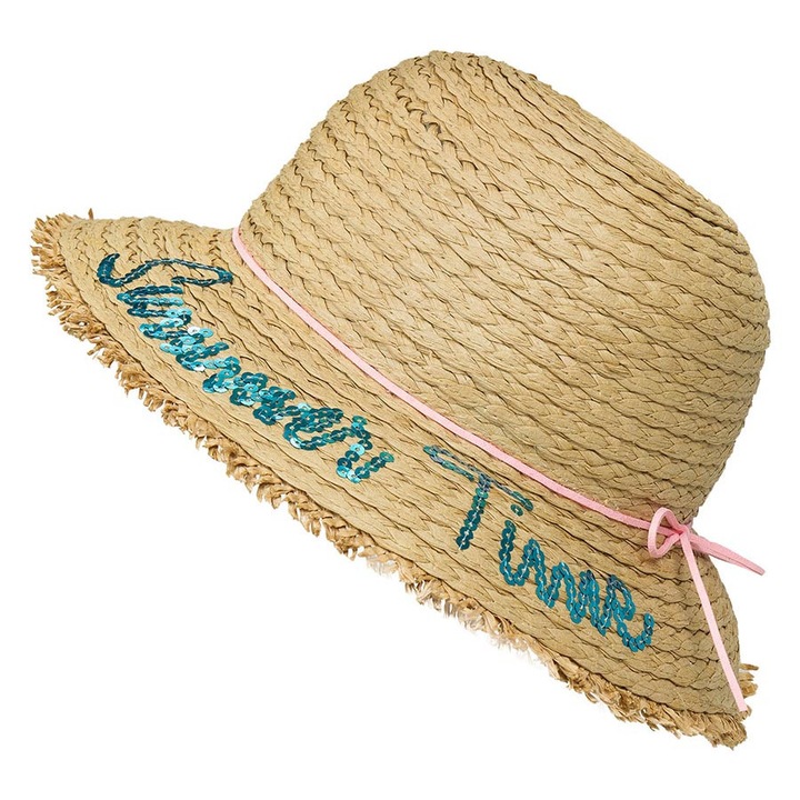 Caciula dama, kapelusz slomkowy, bej, cu imprimeu, set