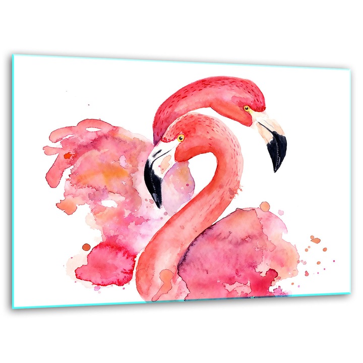 Tocator de bucatarie, 40x30cm, sticla, design flamingo, set cu suporturi antiderapante