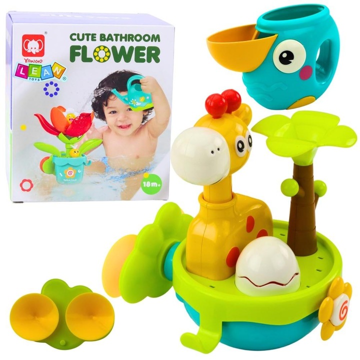 Interaktív fürdőjáték, Leantoys, zsiráf, mozgatható elemek, 17x15x15cm