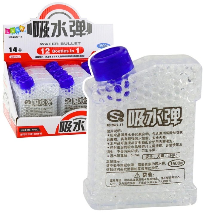Set 1500 bile hidrogel transparente pentru pistoale, Leantoys, 6-7 mm, biodegradabile, 12 pachete