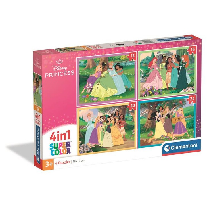 Clementoni 4 az 1-ben Szuper színes puzzle (12,16,20,24 db-os) - Disney Hercegnők (21746)