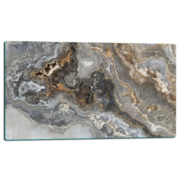 Placa de sticla protectoare 52x30cm, design marmura, pentru gatit si taiat, set cu suporturi antiderapante