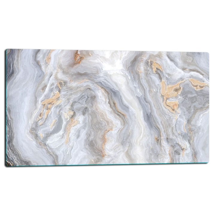 Placa de sticla protectoare 52x30cm, design marmura, pentru gatit si taiat, set cu suporturi antiderapante