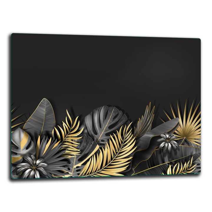 Placa de sticla protectoare 52x40cm, design flori, pentru gatit si taiat, antiderapanta