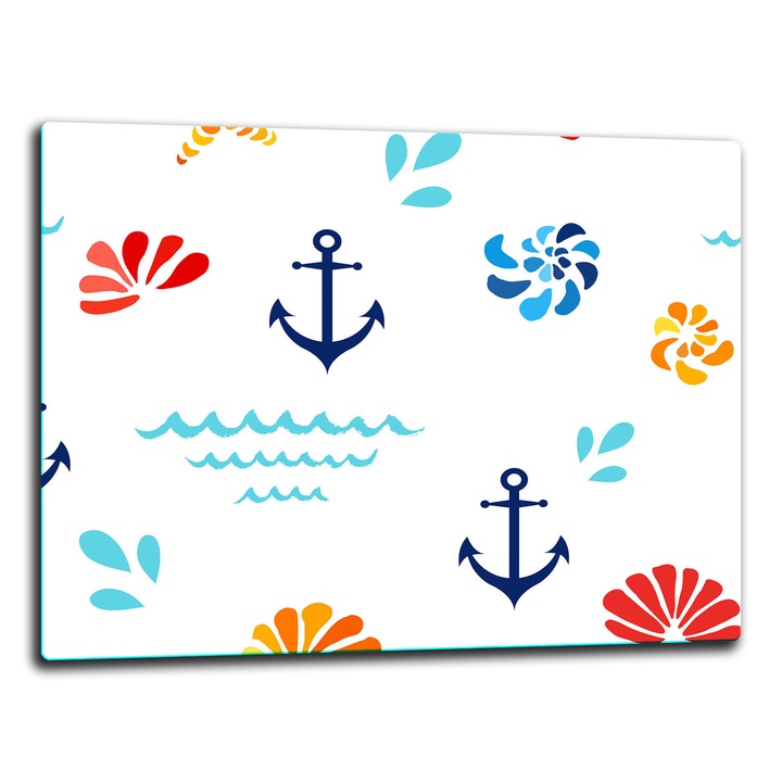 Placa de sticla protectoare 52x40cm, pentru gatit, taiat si servit, design ancora