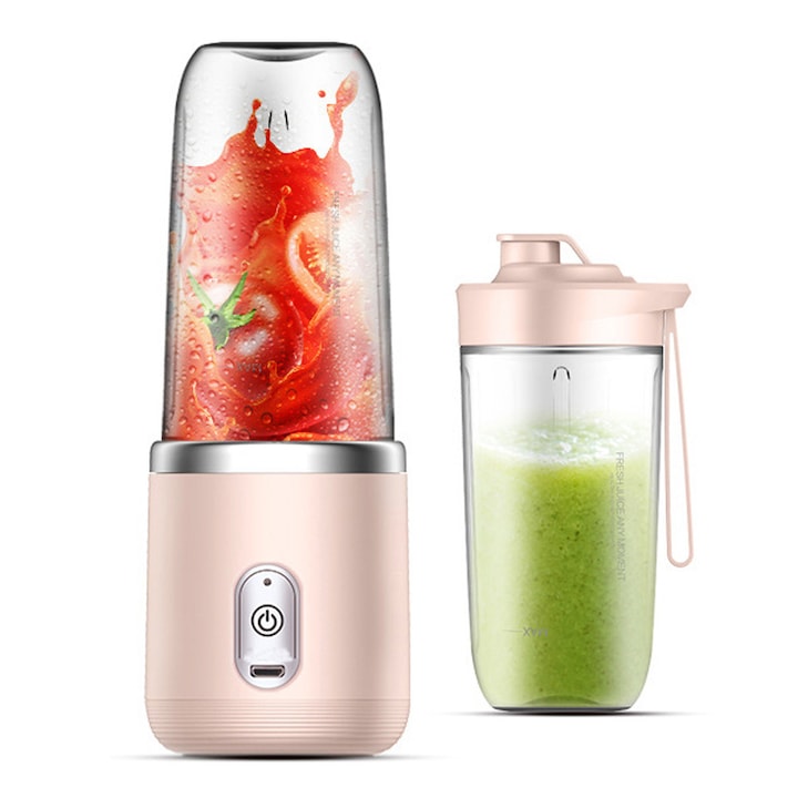 Mini Blender Electric Portabil Razo, Multifunctional, fara BPA, 450 ml, incarcare USB, control multiviteza ideal pentru fitness, calatorii si activitati in aer liber, Alb