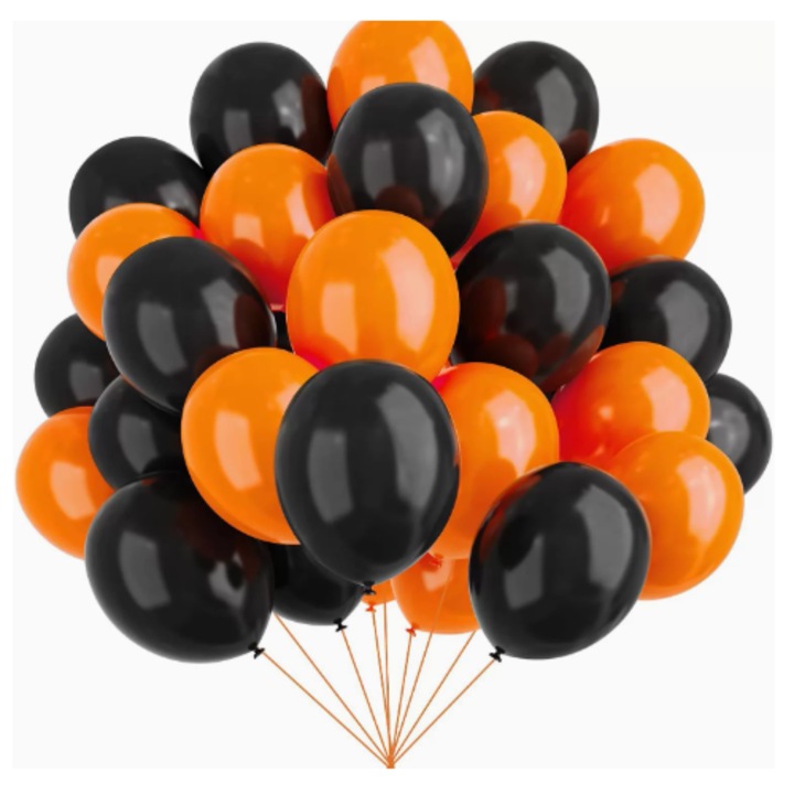 Set 67 baloane Portocaliu si Negru TrendiShop®, Latex Premium, Ideale pentru Petreceri si Decoruri Festive, 30 cm