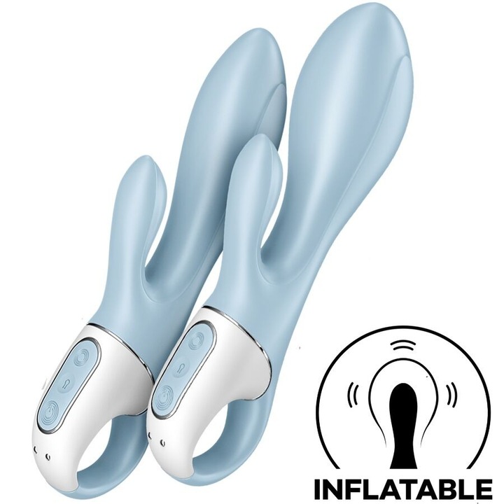 Вибратор Satisfyer Air Pump Bunny 1, 12 вибрационни програми, Силикон, Безопасен за тялото, Син