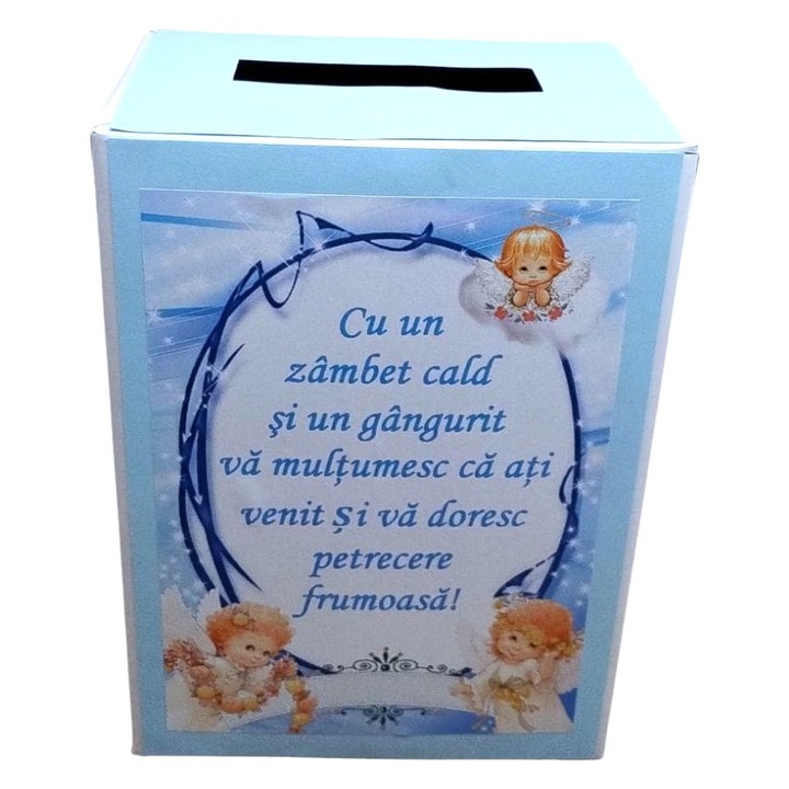 Cutie dar botez, Ingeras, Albastru, carton