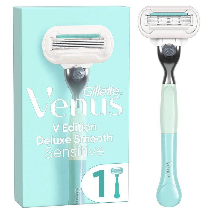 Aparat de Ras Gillette Venus V Edition Deluxe Smooth Sensitive Pentru Femei + 1 Lama, Cu 5 Lame