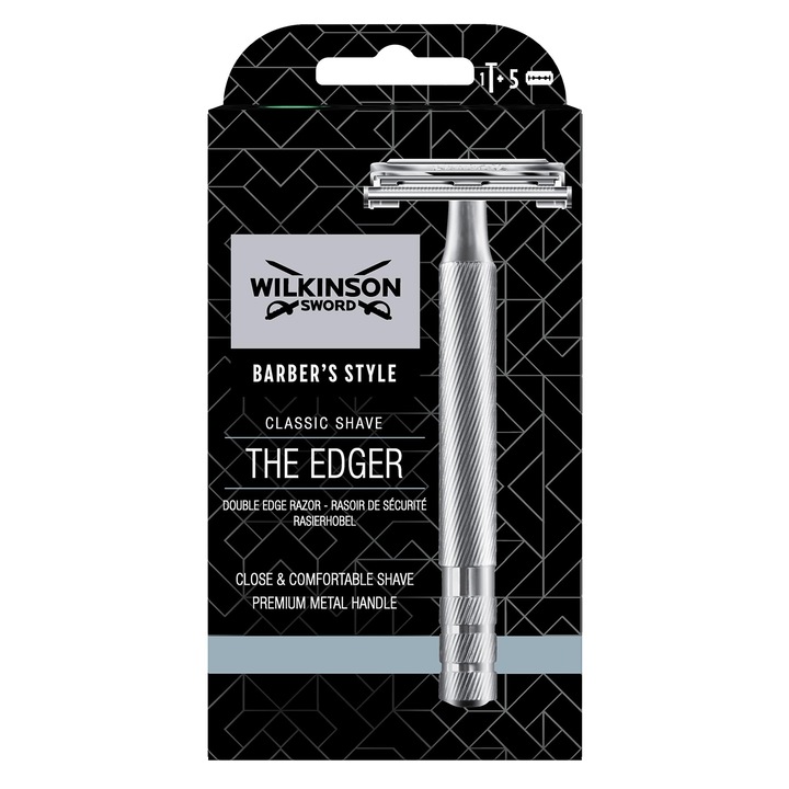 Wilkinson Sword - Barber's Style The Edger férfiaknak, dupla élű borotva + 5 borotvapenge