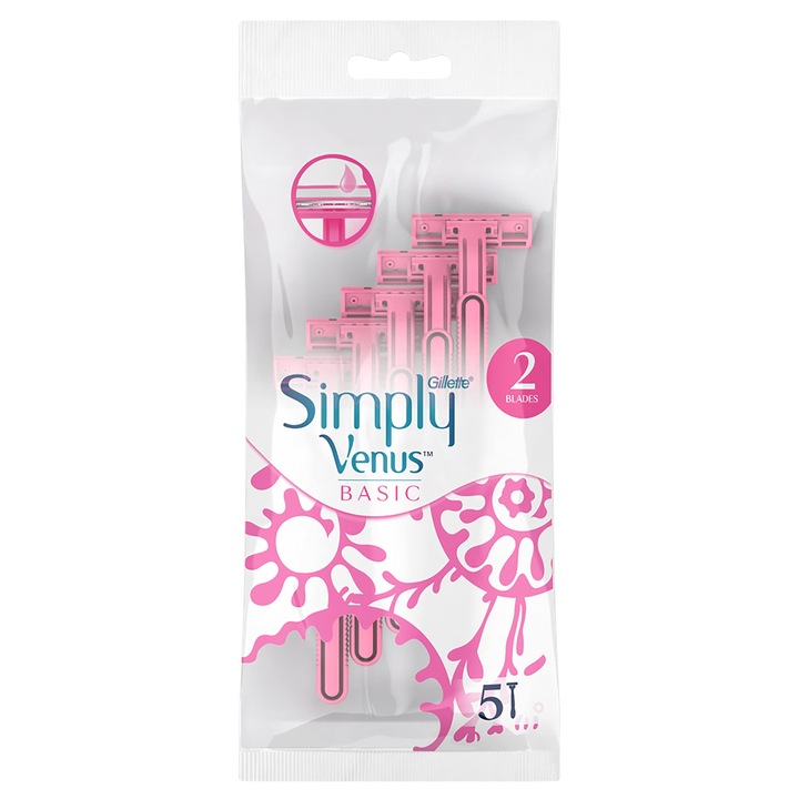 Gillette Venus Simply Venus női borotva, eldobható borotva, 2 pengés, 5 darabos csomag