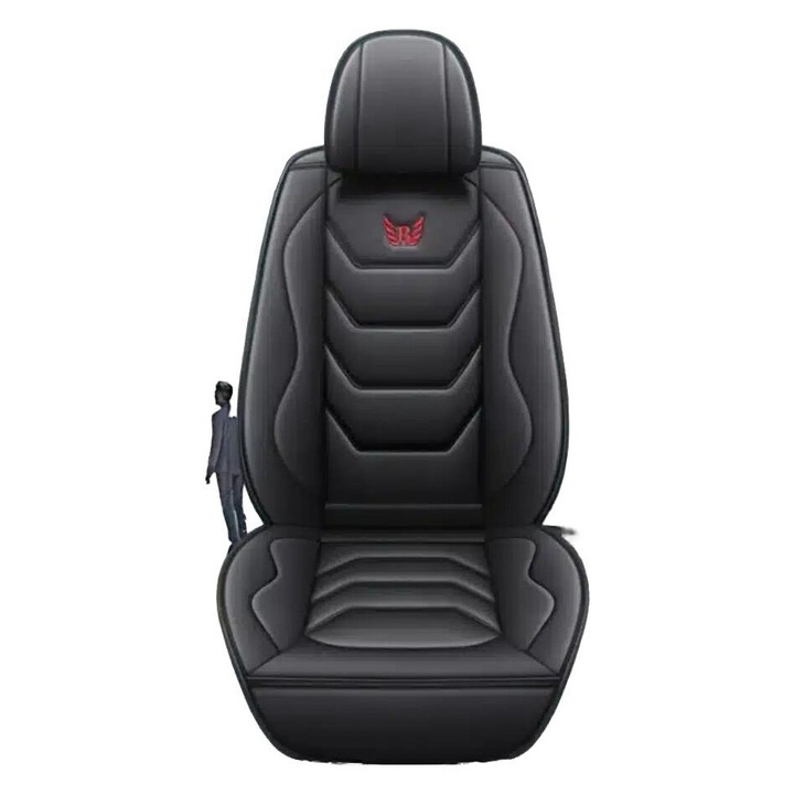 Set huse auto universale Speed1 din piele ecologica Nappa PU, negru, pentru 5 locuri (2 fata + bancheta spate)