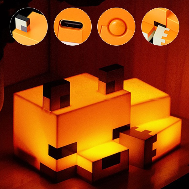 Lampa de noapte Fox, lampa draguta, cadou pentru baieti si fete, accesorii pentru camera de jocuri si decoratiuni pentru camera copiilor, colorata