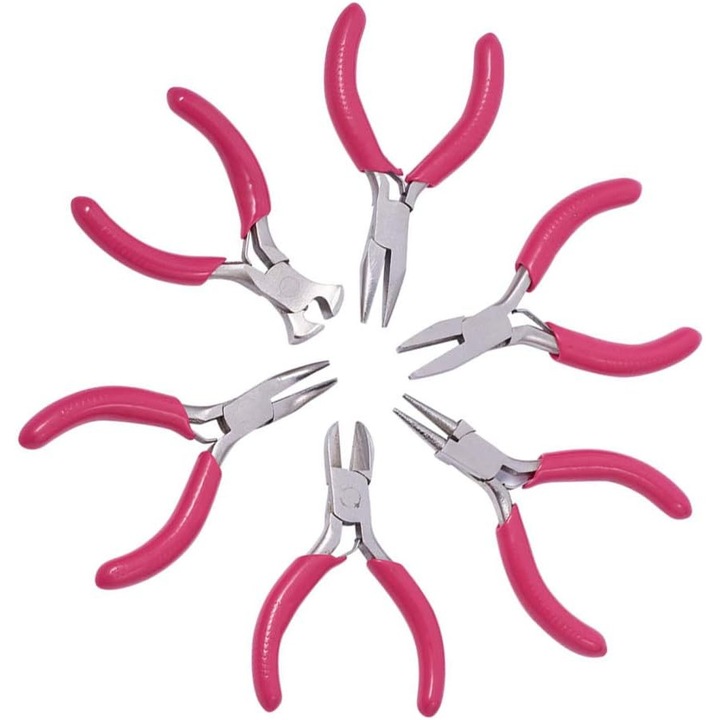 6 darabos ékszerfogó készlet, különböző formák, gumi nyél, szénacél, kézműveskedéshez