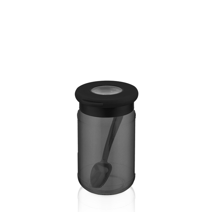Recipient depozitare, IRIS C-00509 Borcan de sticlă Black Pearl cu linguriță 380ml