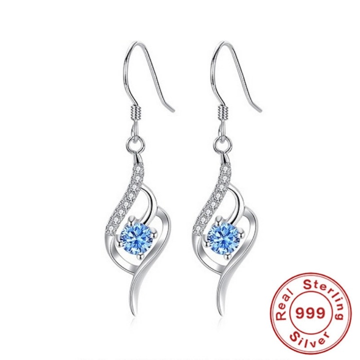 Cercei Din Argint Lungi, BlingCharm, 100% Argint 999/Albastru cer Zirconiu, Length 3.7 cm, Antialergic/Colorfast, Include husa de catifea pentru bijuterii