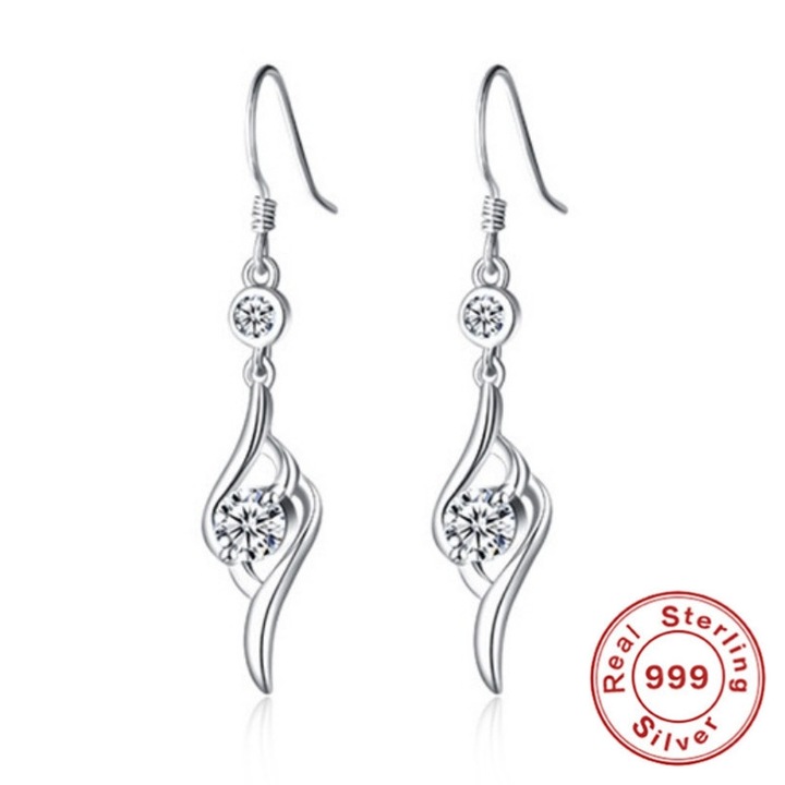 Cercei Argint Lungi de Dama, BlingCharm, 100% Argint 999/Zirconiu, Length 3.6 cm, Antialergic/Colorfast, Include husa de catifea pentru bijuterii