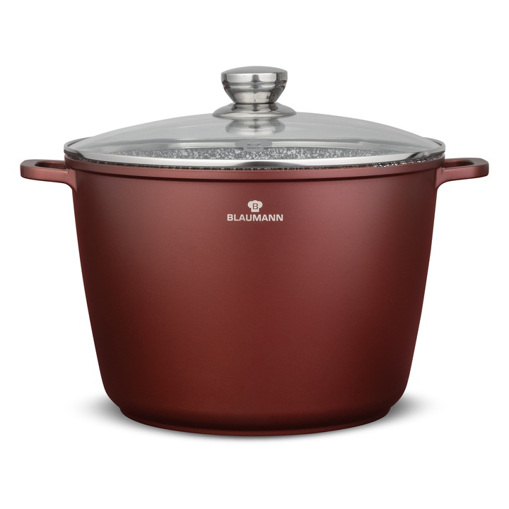 Oala inalta cu capac, aluminiu turnat, dimensiune 28x20 cm, capacitate 10 l, acoperire marmura ceramica, 3 straturi, baza inductie