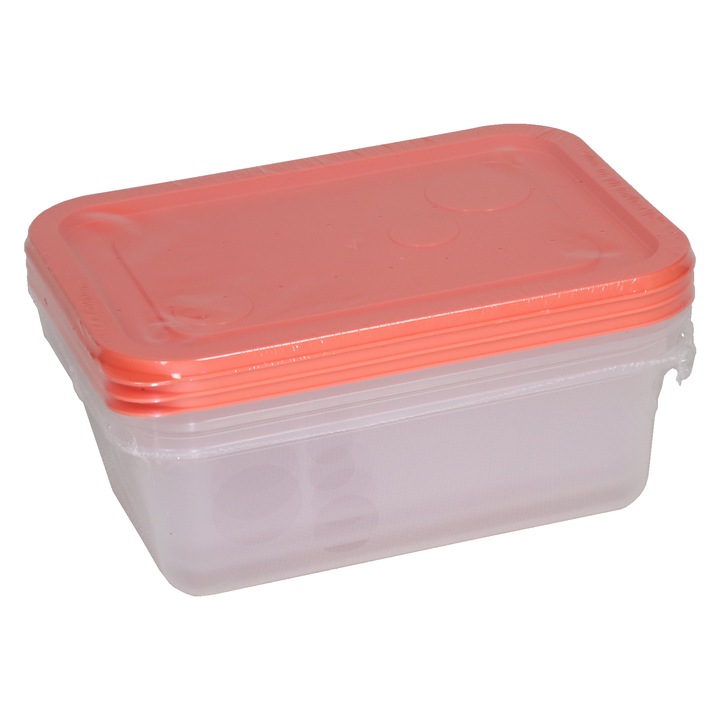 Cutie alimentara, Flair 1,2 l, cutie frigorifica patrata portocalie pentru depozitarea alimentelor, format din 3 piese