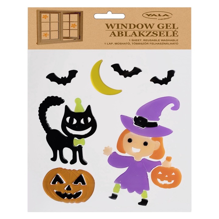 Gel autocolant pentru geam IRIS Halloween boss+pisica neagra 20x25cm