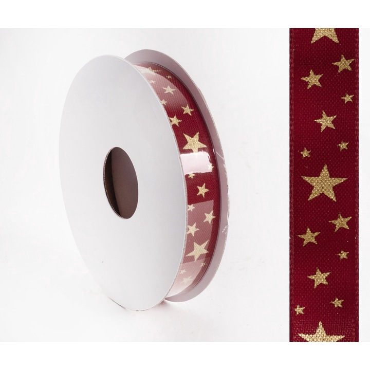 IRIS szalag textil csillagos bordó 15mm/10méter