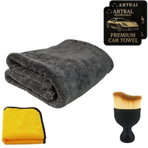 Prosop uscare auto ARTtral, Ultra Absorbant, Dimensiunea 70 cm X 90 cm, Densitatea 1400 GSM, Twisted Loop, Microfibra ultra moale pe ambele fete, Laveta multifunctionala 40 cm x 40 cm, 300 GSM, Pensula profesionala, Odorizante auto
