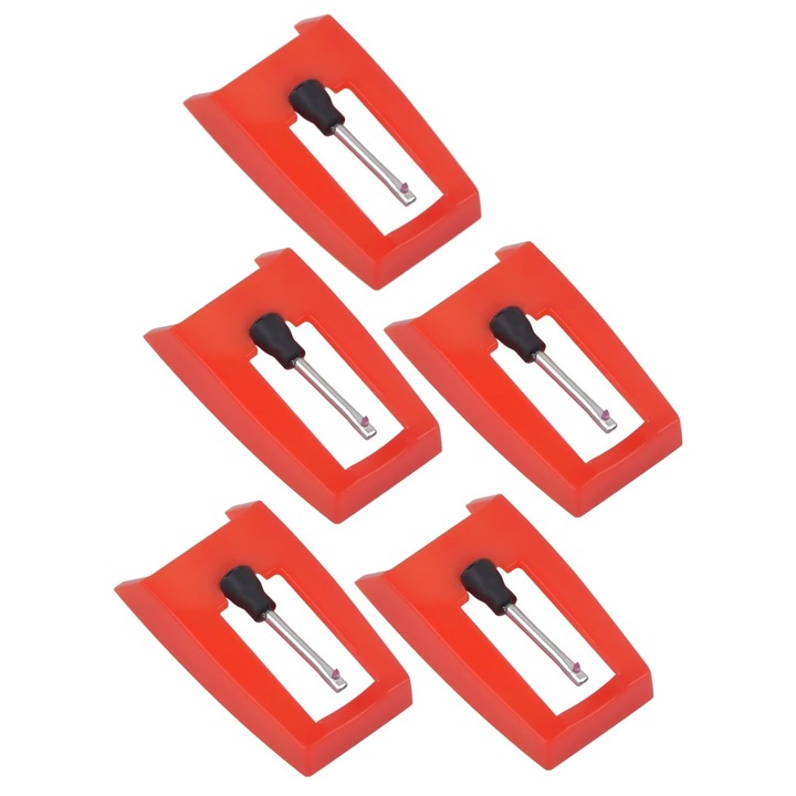 Комплект от 5 глави за възпроизвеждане, Стилус касета за винилови плочи, Универсален, Рубинен стилус, Vanaxalife®, Червен