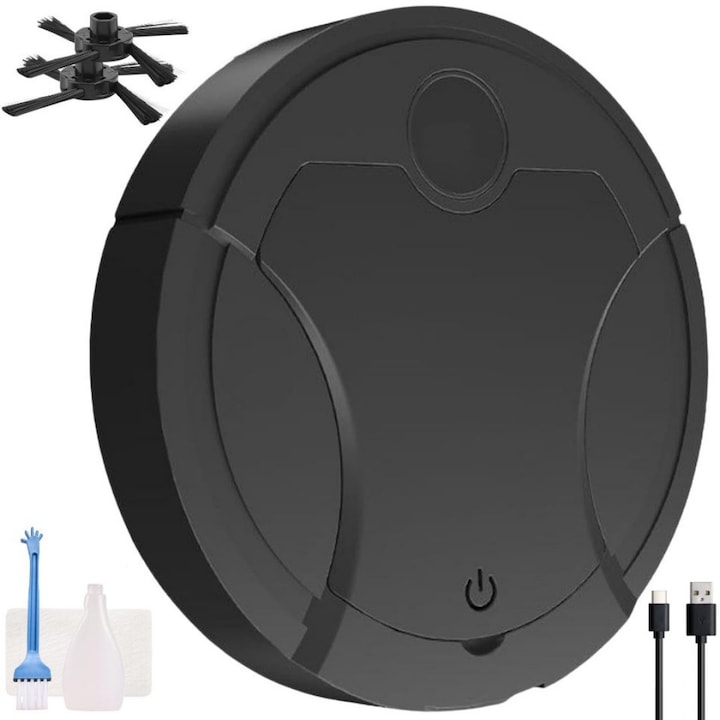 LUXENOR® 5 az 1-ben takarítórobot – Párásító, permetező és felmosó funkció, 220 ml-es tartály, USB akkumulátor, 90 perc üzemidő, fekete, 25x25 cm