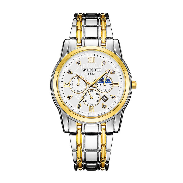 Мъжки кварцов часовник, 40 мм, с верижка от неръждаема стомана, корпус от алуминий, бял циферблат, водоустойчив