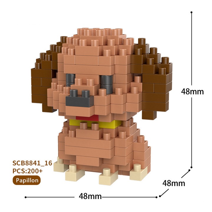 Set de blocuri de constructie in forma de caine, ZUOXIA, 200+ piese, 44x56x48mm, pentru copii si adulti