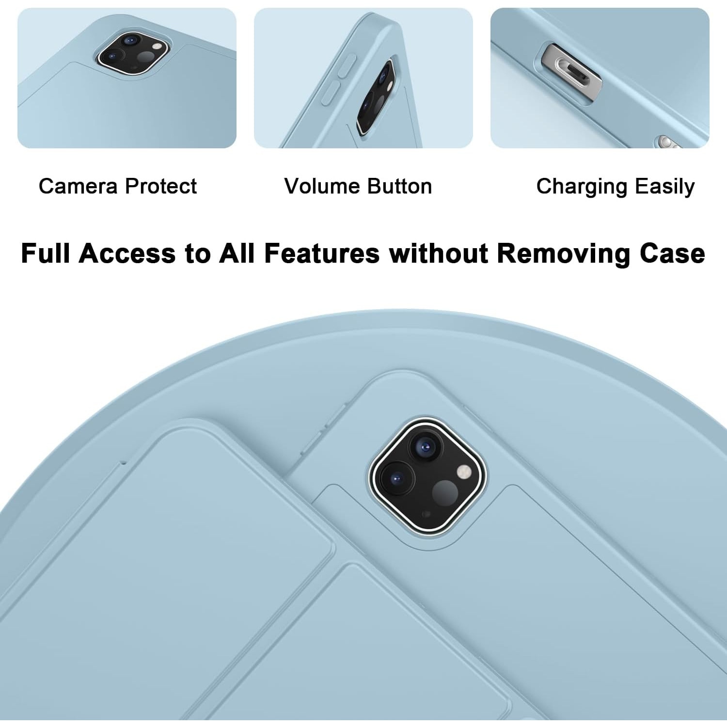 Carcasa tableta pentru Apple iPad Pro 13-inch Carcasa M4 (Model 2024, 7th Gen) cu suport pentru creion, Smart iPad Case, Pencil Pro si Pencil (USB-C) Suport, Touch ID si Auto Wake / Sleep Suport, Skyblue